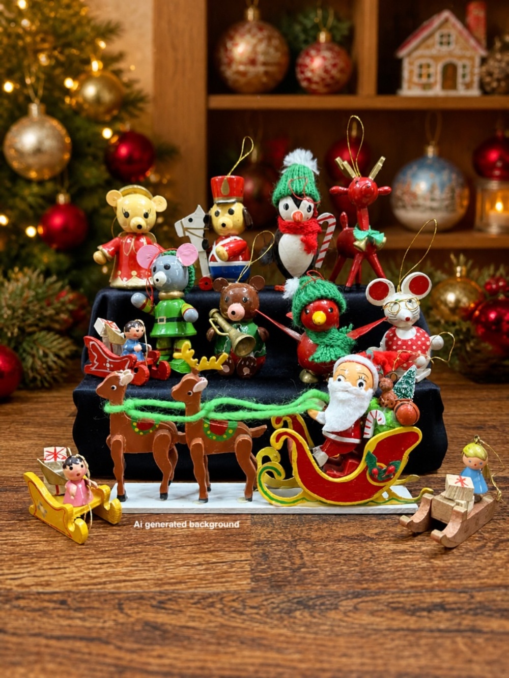 1980s Vintage Wooden Christmas Ornaments